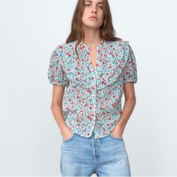 NEW Zara floral button up top - Picture 2 of 13